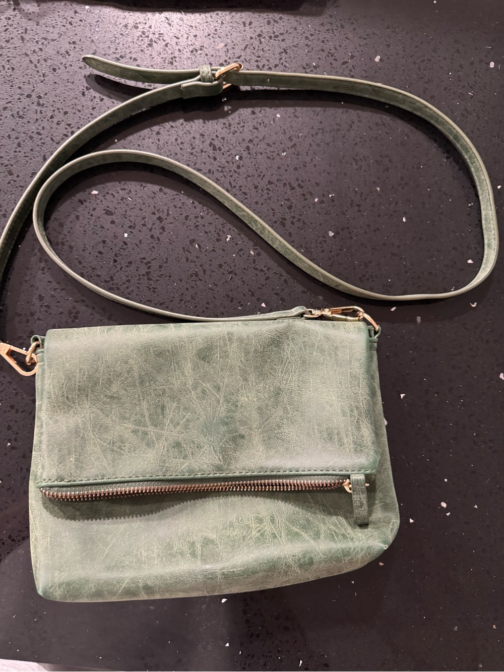 Target Green Leather Crossbody with Front Zip Pocket